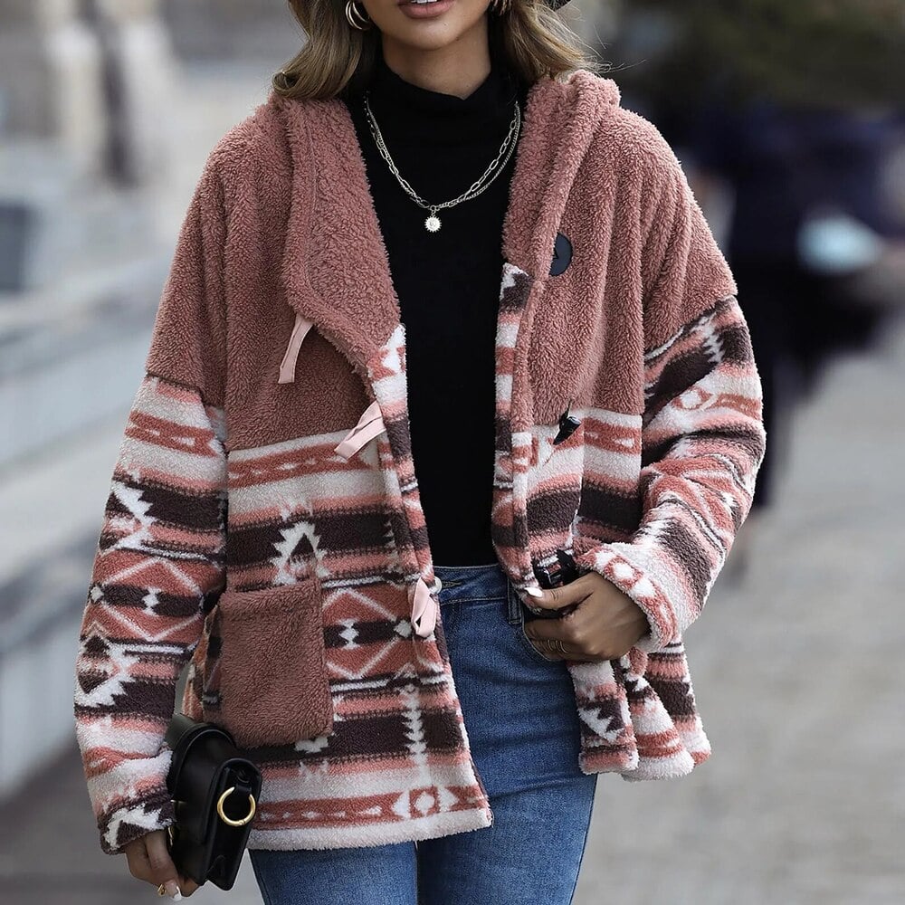 Pastel Pink Oversized Aztec Fleece Jacket