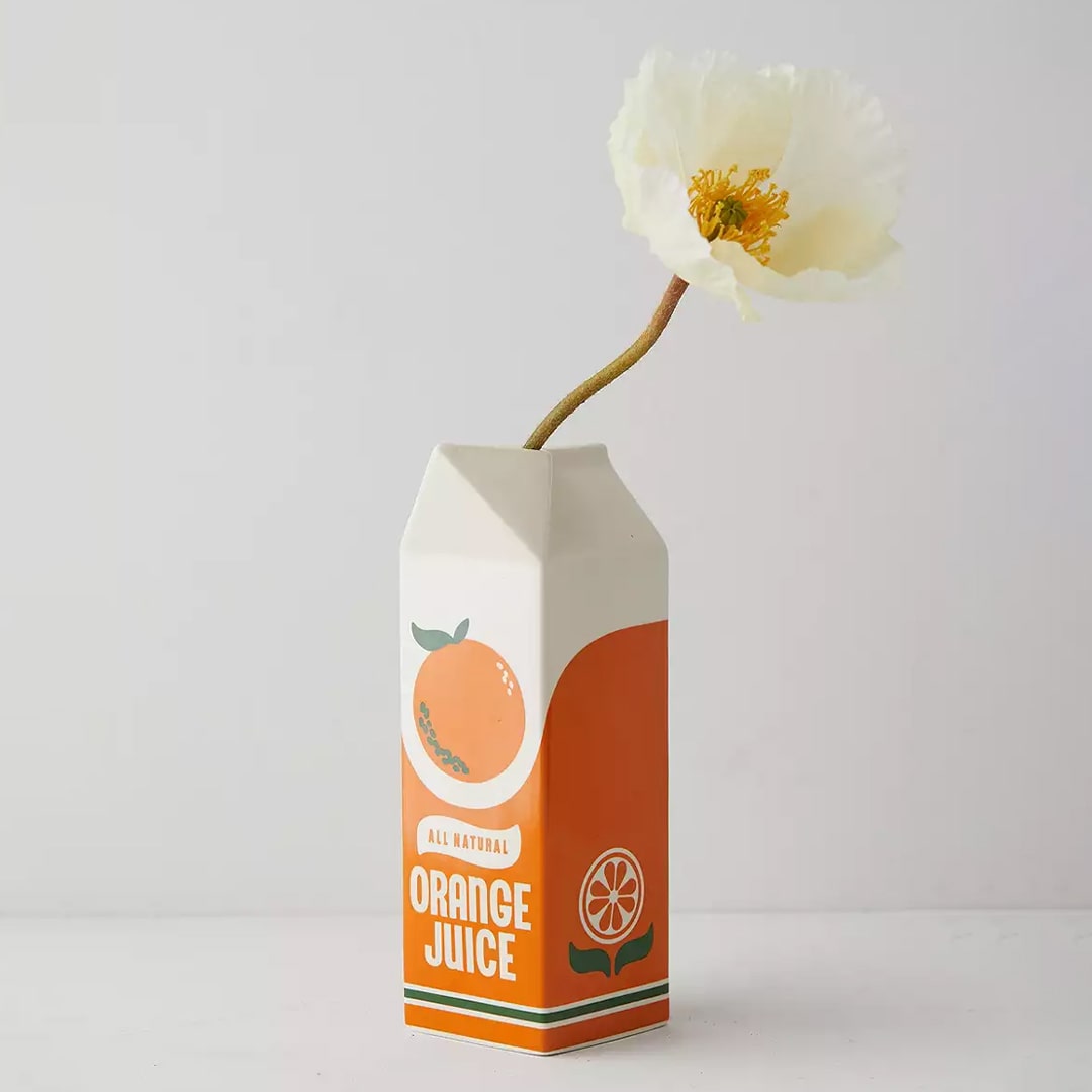 Vintage Orange Juice Carton Ceramic Vase