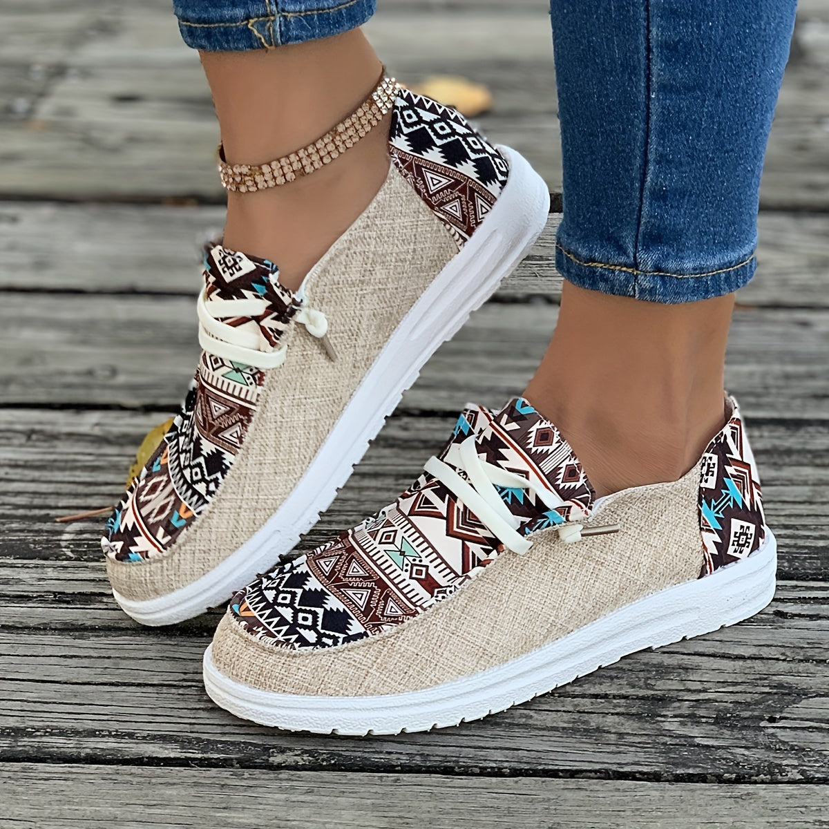 Soléa Rivera Aztec Lace-Up Canvas Shoe