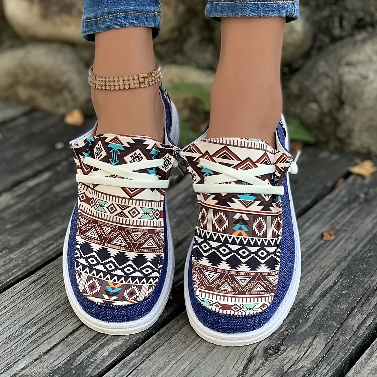 Soléa Rivera Aztec Lace-Up Canvas Shoe