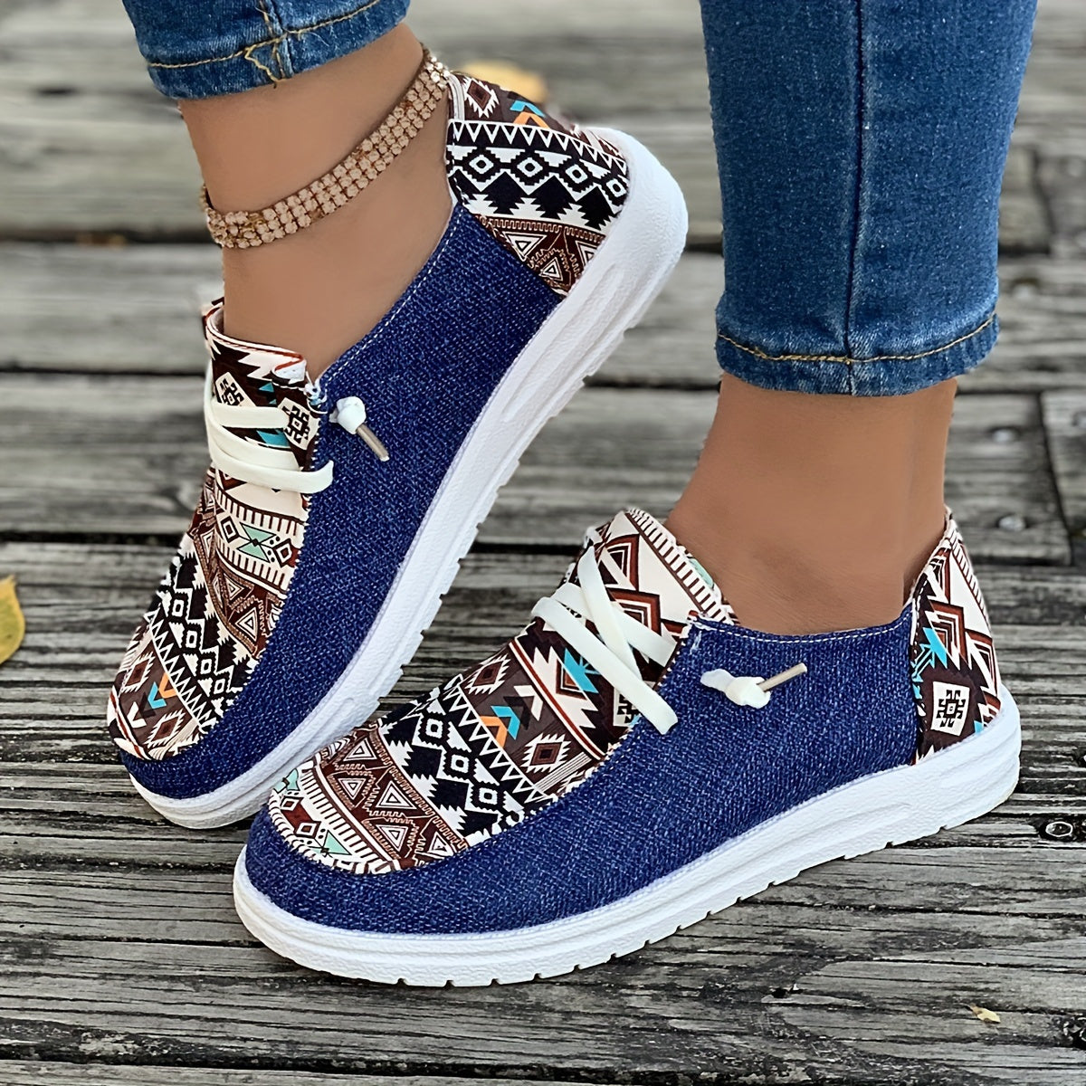 Soléa Rivera Aztec Lace-Up Canvas Shoe