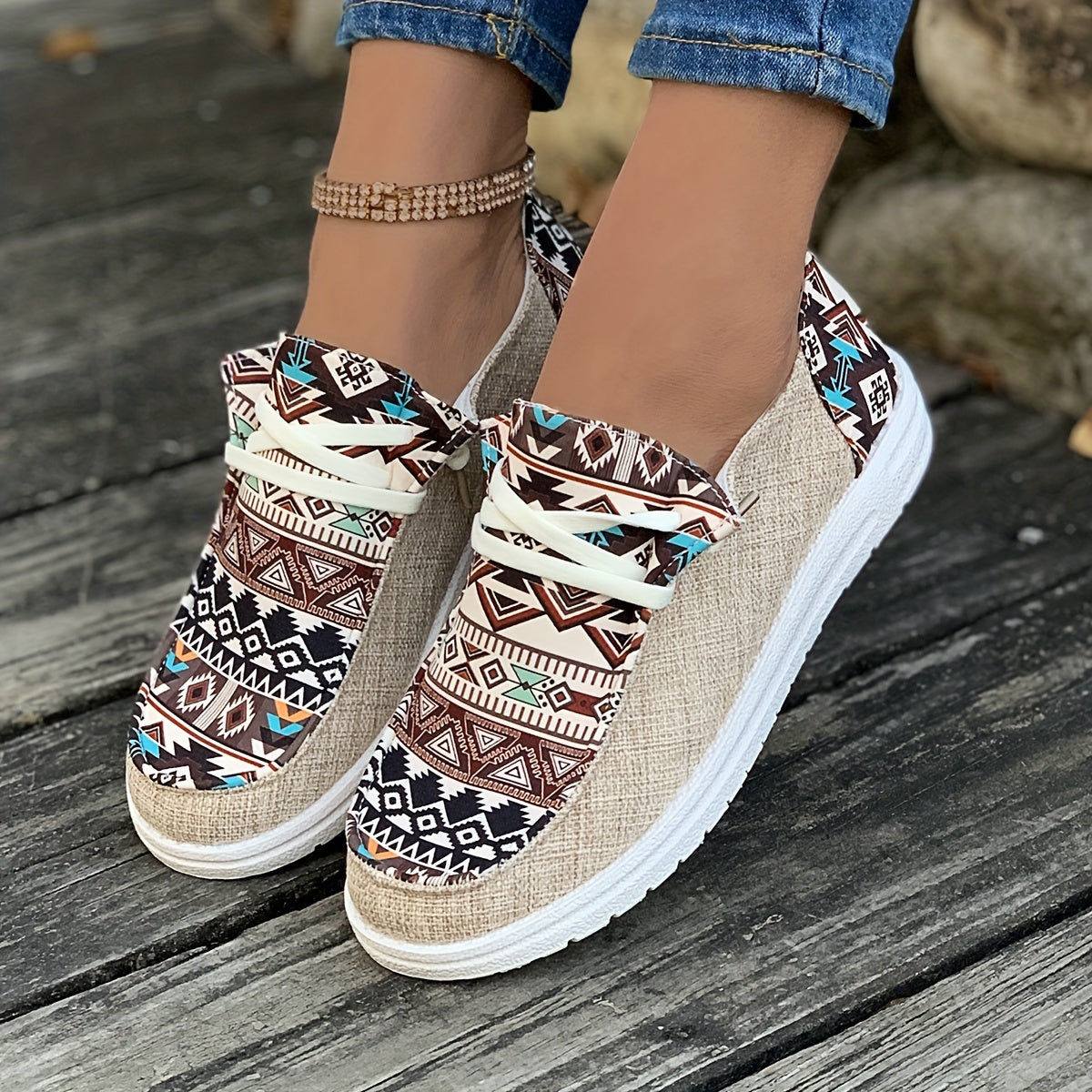 Soléa Rivera Aztec Lace-Up Canvas Shoe