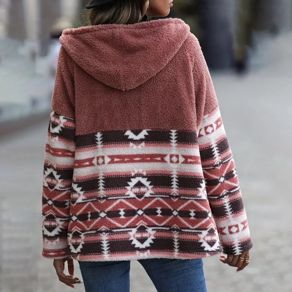 Pastel Pink Oversized Aztec Fleece Jacket