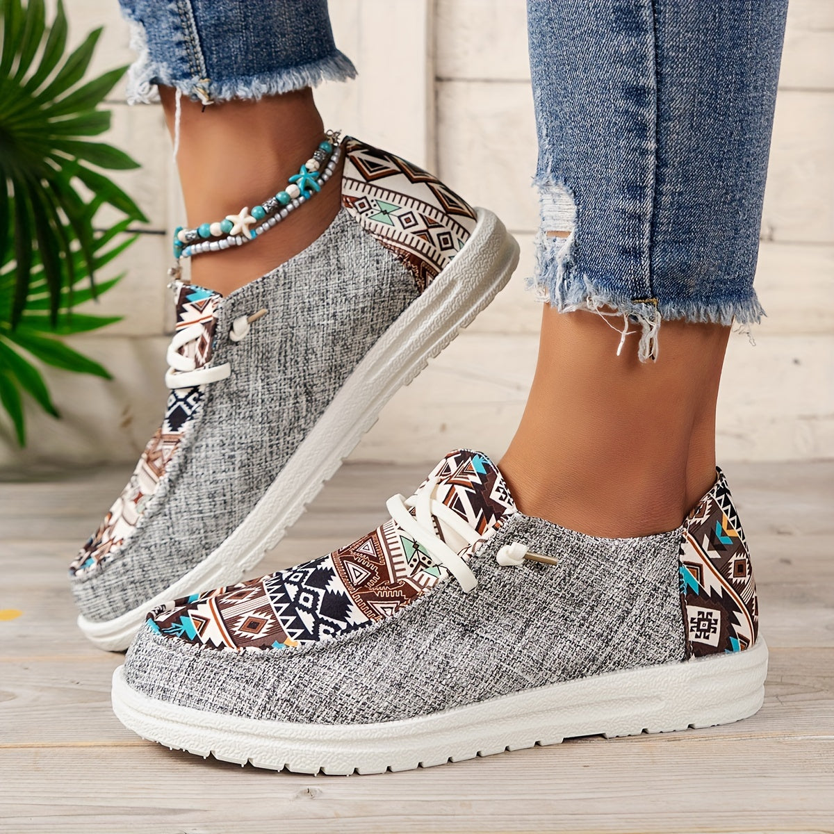 Soléa Rivera Aztec Lace-Up Canvas Shoe