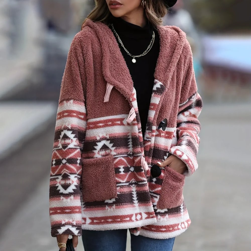 Pastel Pink Oversized Aztec Fleece Jacket