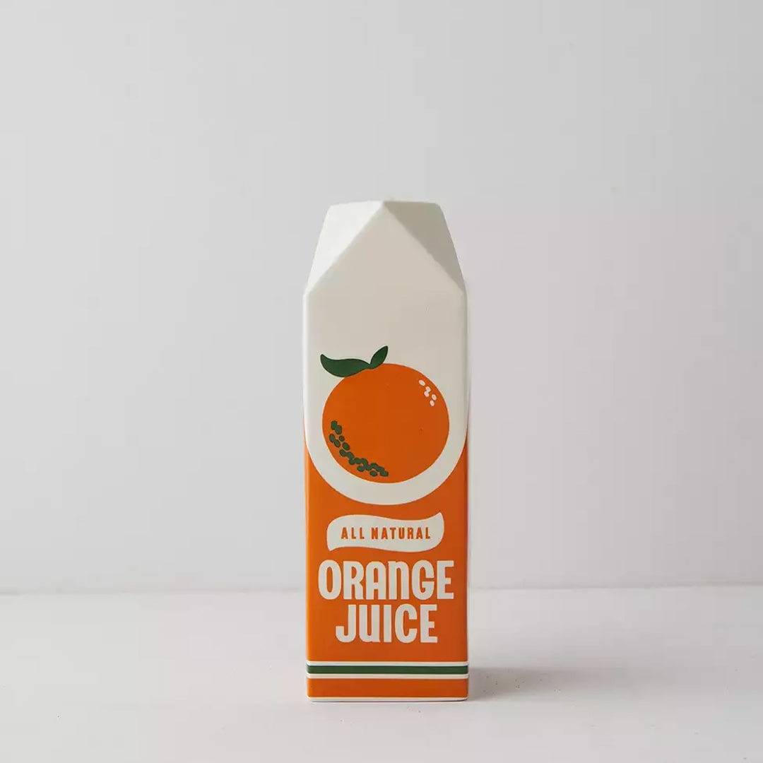 Vintage Orange Juice Carton Ceramic Vase