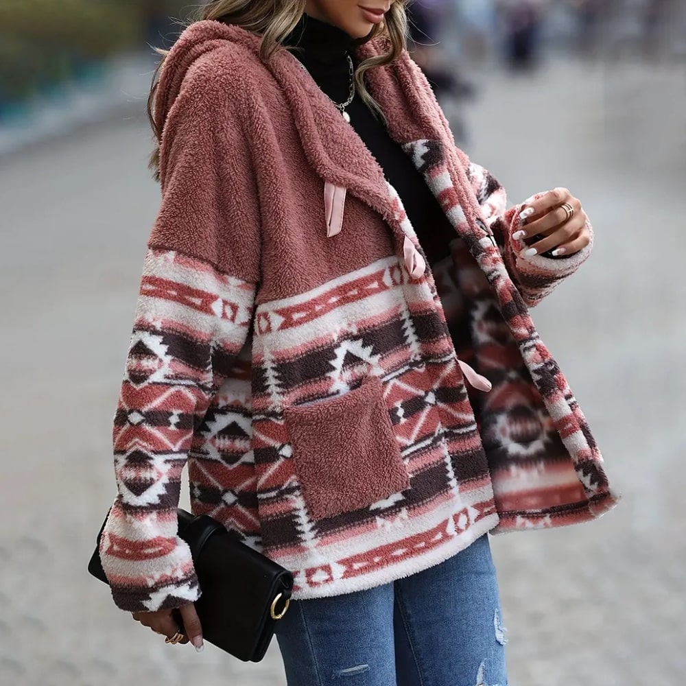 Pastel Pink Oversized Aztec Fleece Jacket