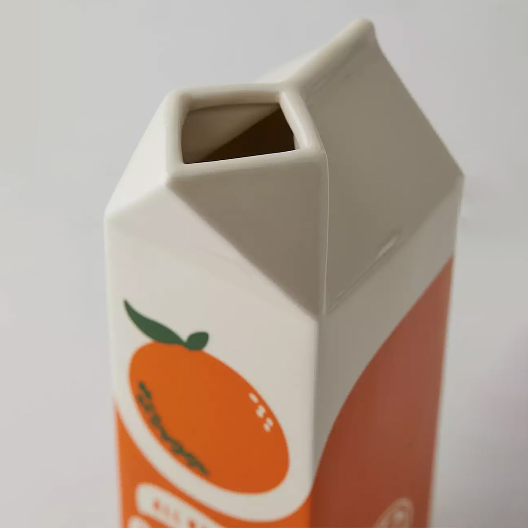 Vintage Orange Juice Carton Ceramic Vase