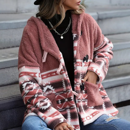 Pastel Pink Oversized Aztec Fleece Jacket