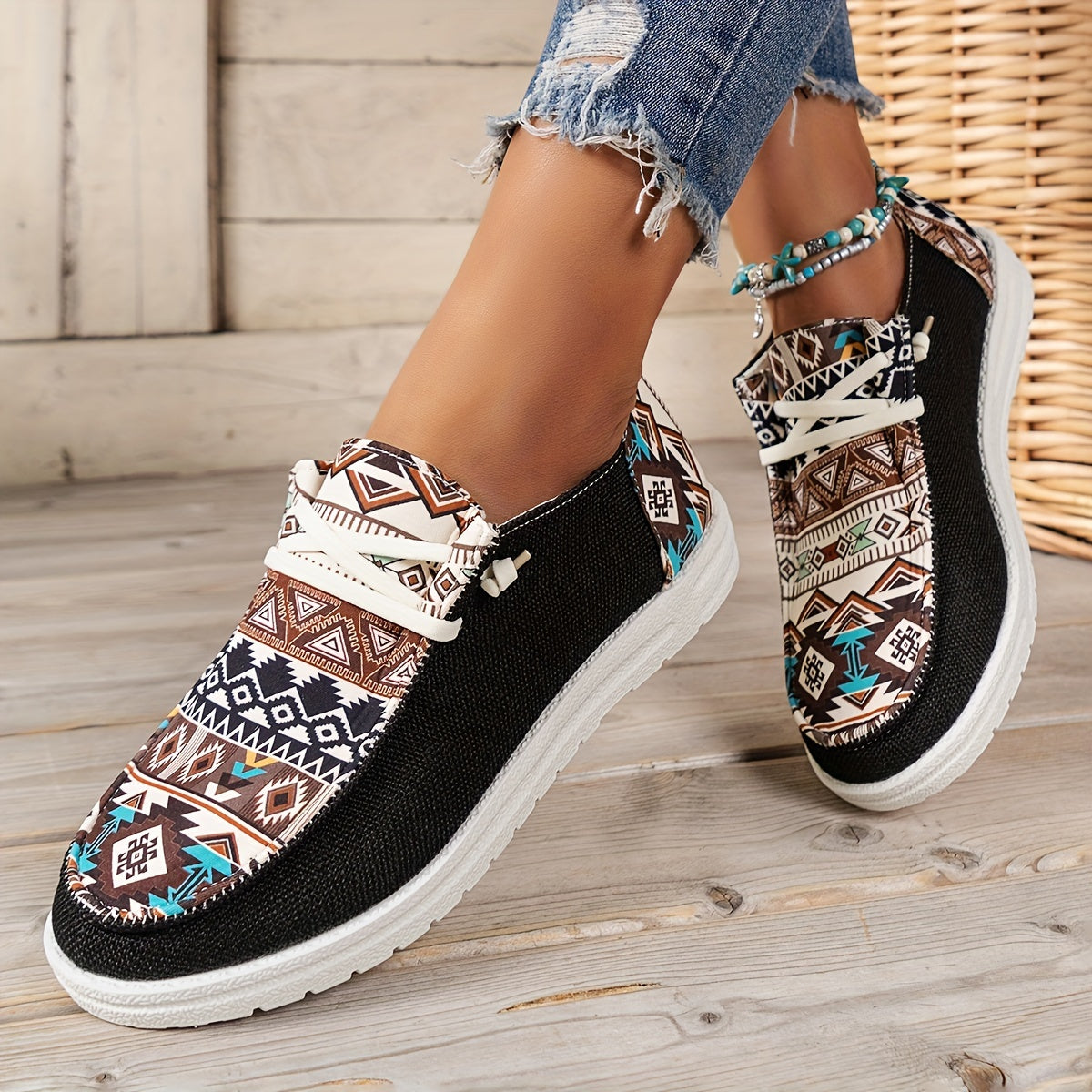 Soléa Rivera Aztec Lace-Up Canvas Shoe