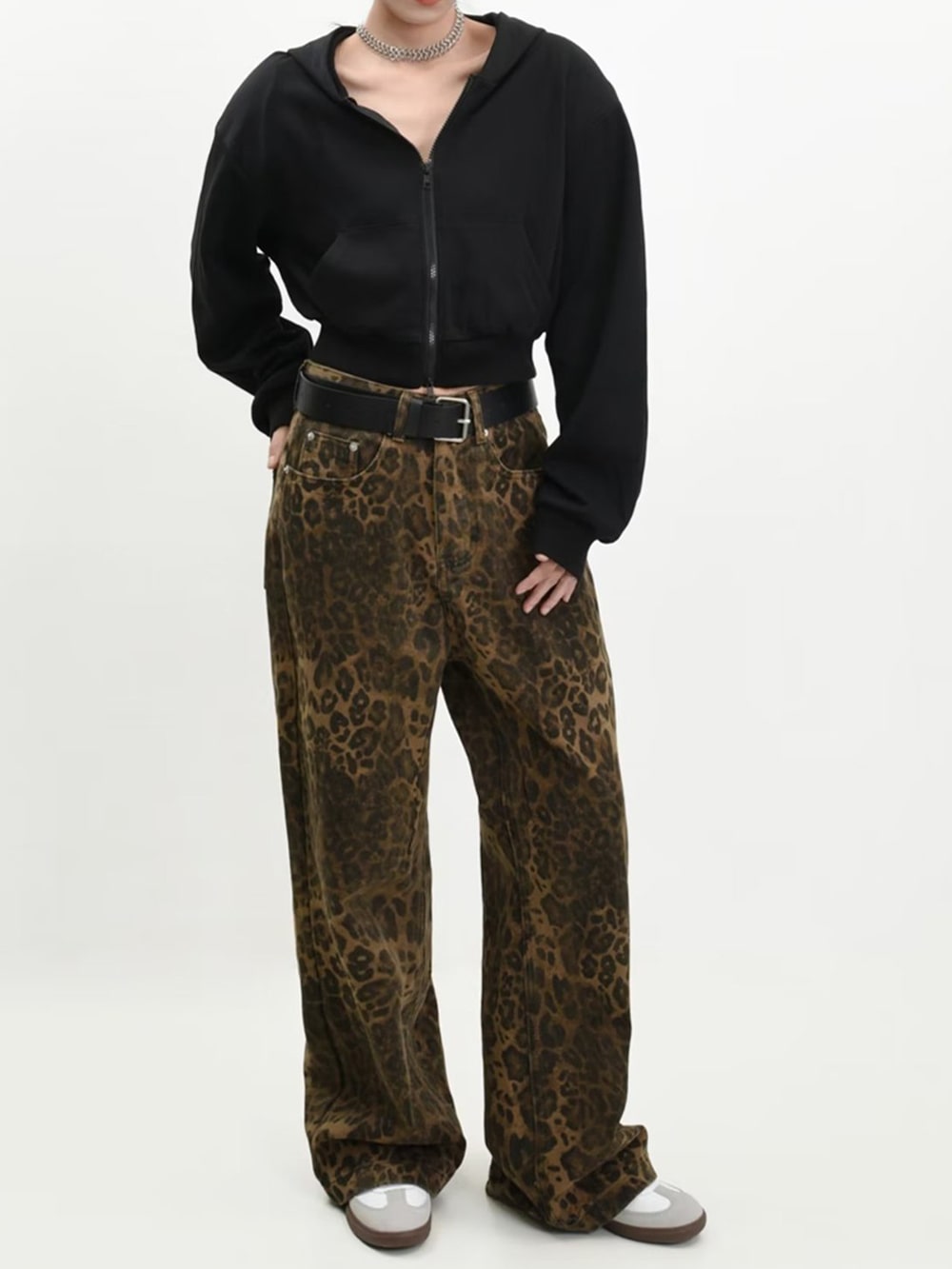 Mid-Rise Leopard Straight Leg Jeans