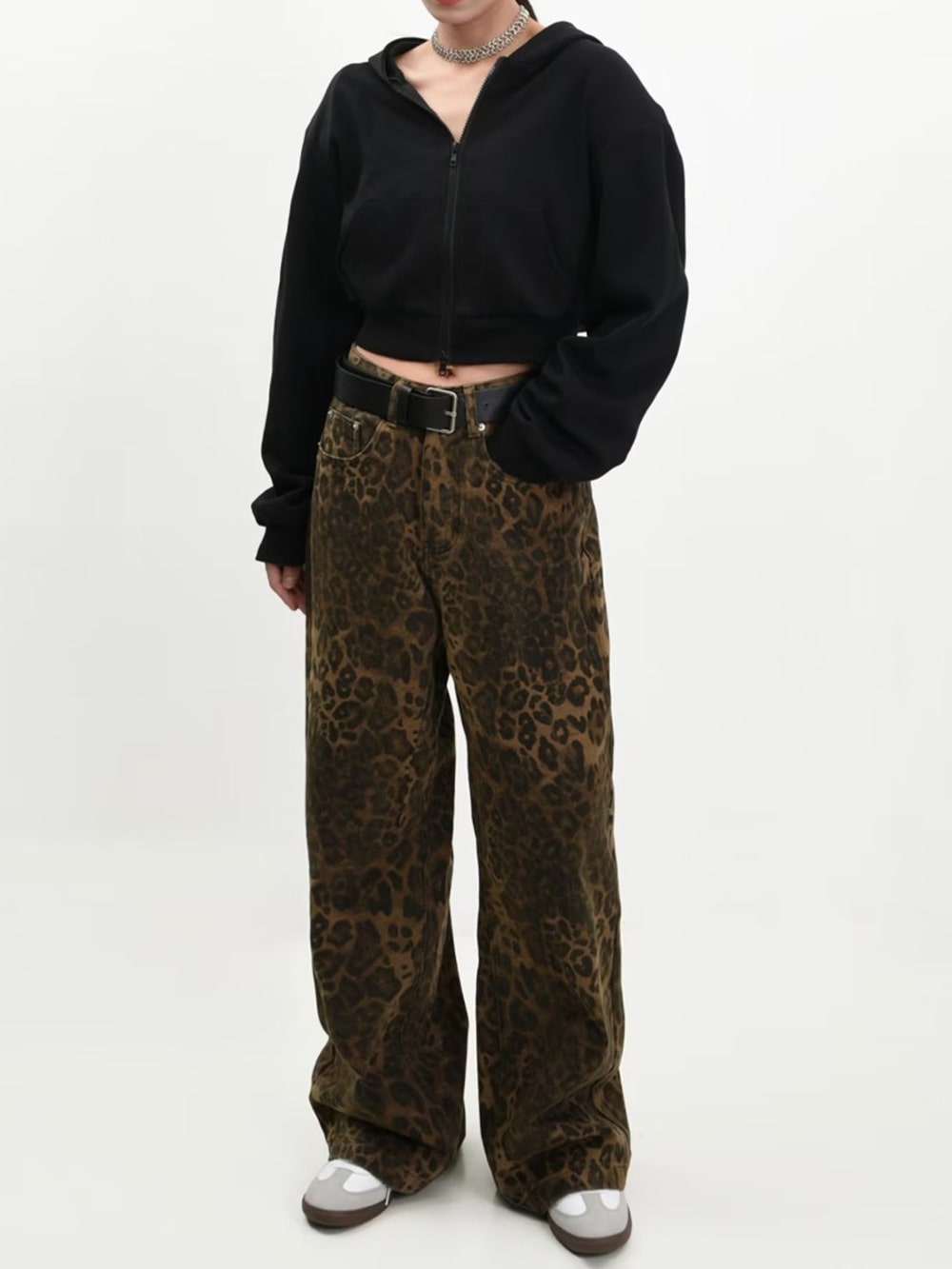 Mid-Rise Leopard Straight Leg Jeans