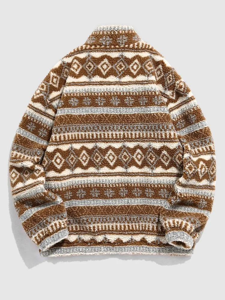 Retro Ethnic Fluffy Pullover Jacket