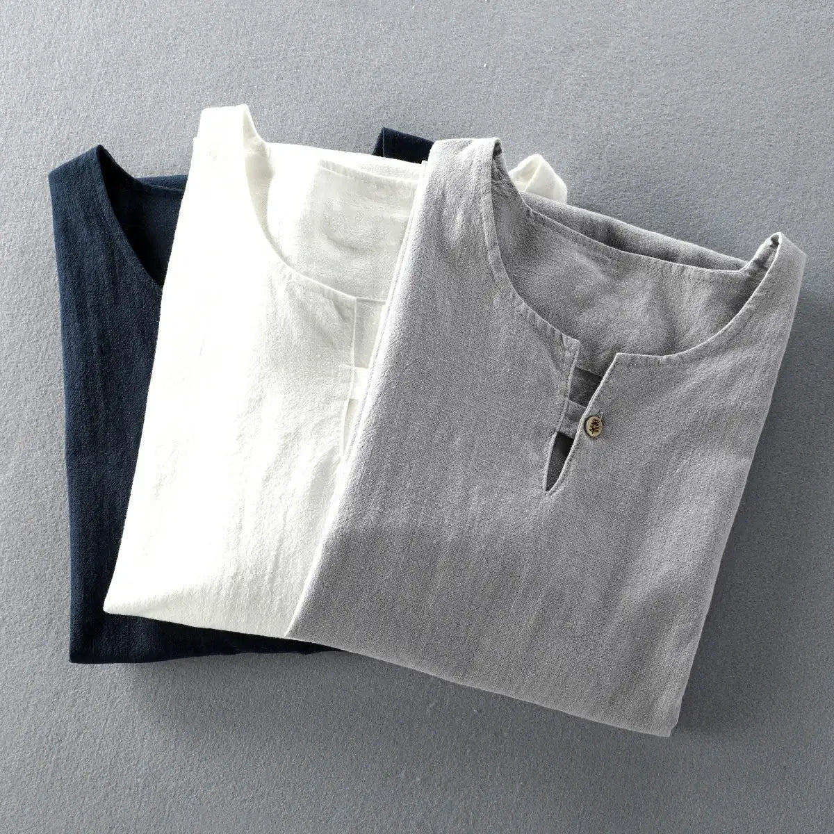 Cotton-Linen Blend Tee with Button-Down Collar