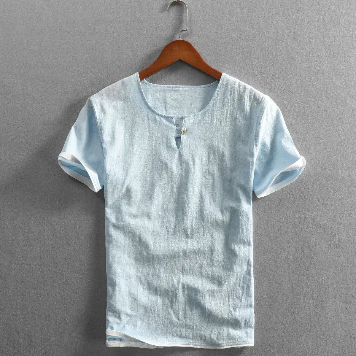 Cotton-Linen Blend Tee with Button-Down Collar