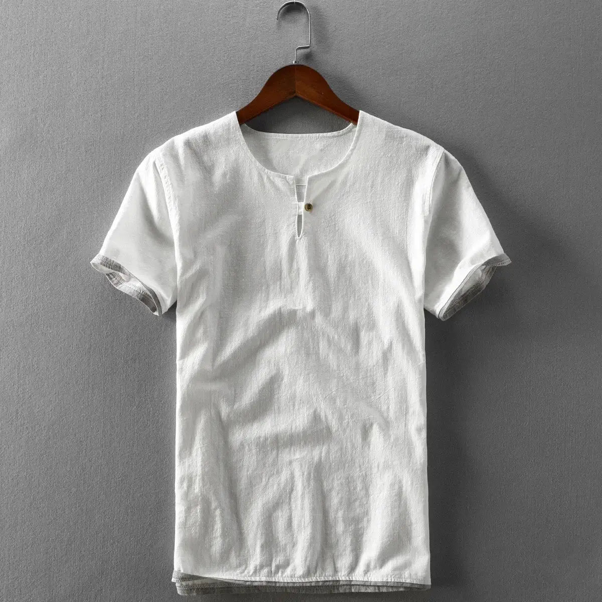 Cotton-Linen Blend Tee with Button-Down Collar