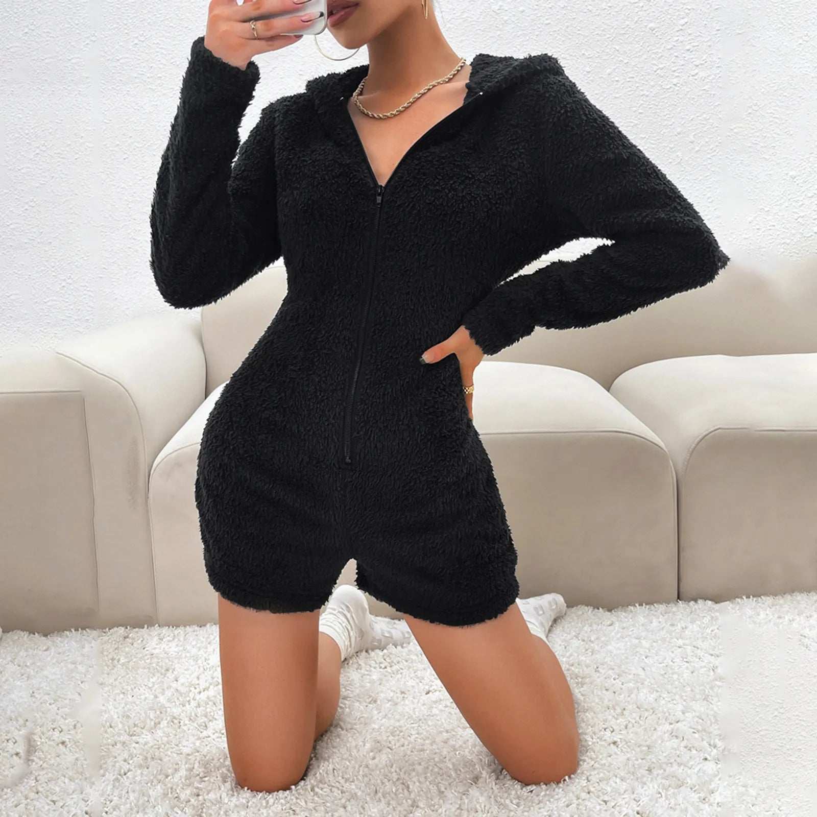 Loungeable - Fluffy Comfort Sherpa Romper With Ears