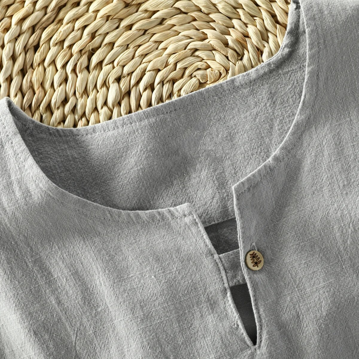 Cotton-Linen Blend Tee with Button-Down Collar