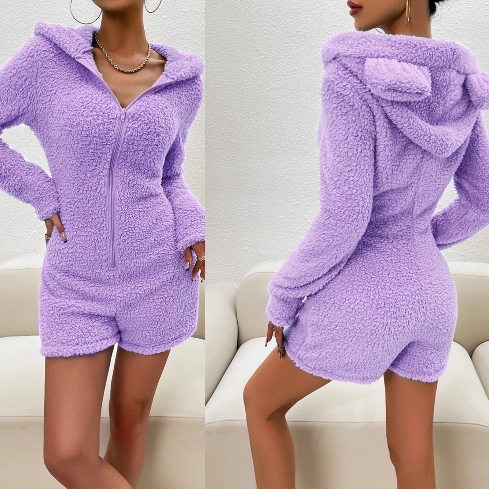 Loungeable - Fluffy Comfort Sherpa Romper With Ears