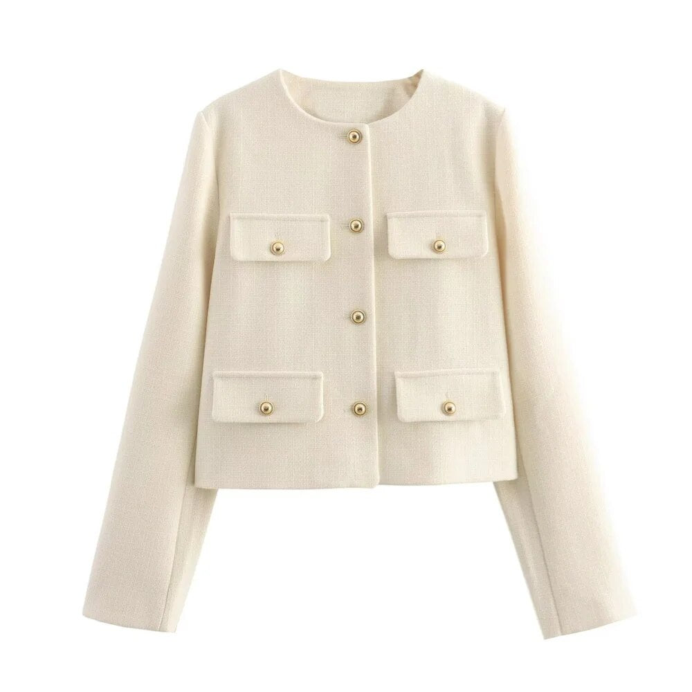 CHIC CROPPED JACKET WITH FLAPS