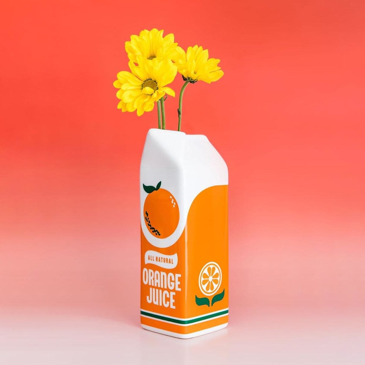 Vintage Orange Juice Carton Ceramic Vase