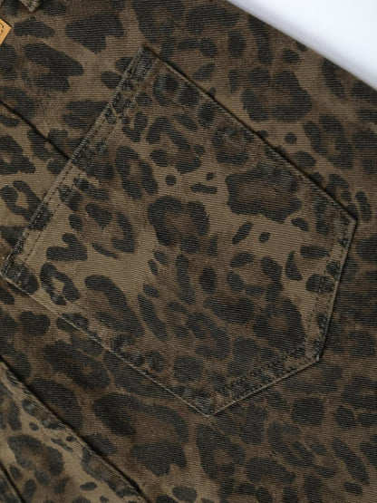 Mid-Rise Leopard Straight Leg Jeans