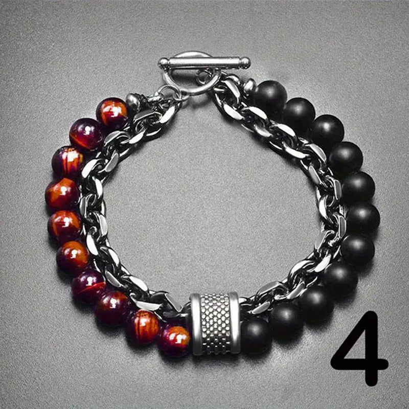 Steel Streaks Tiger Bead Bracelet