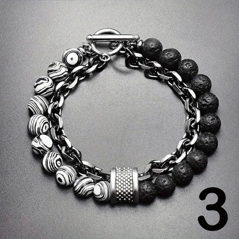 Steel Streaks Tiger Bead Bracelet