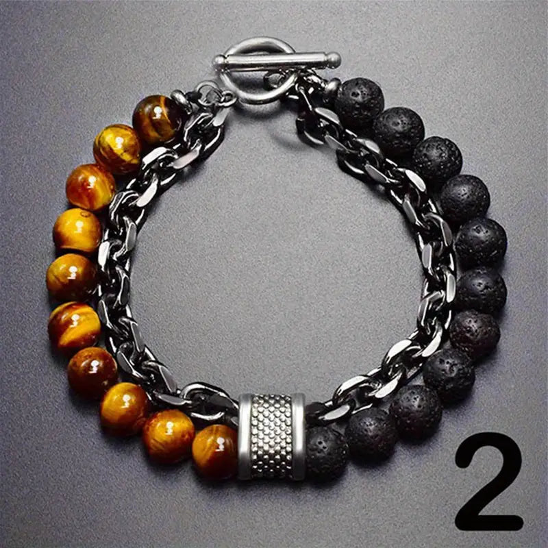 Steel Streaks Tiger Bead Bracelet