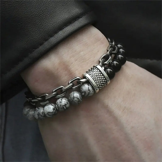 Steel Streaks Tiger Bead Bracelet