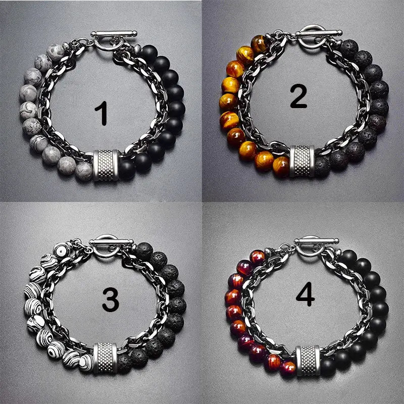 Steel Streaks Tiger Bead Bracelet